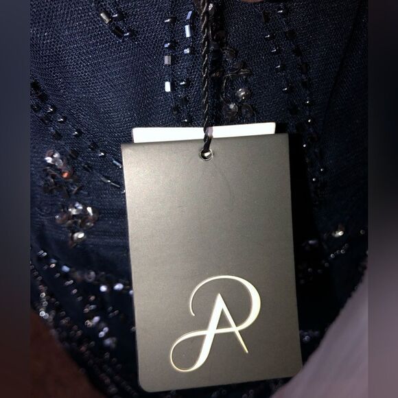 NWT ADRIANNA PAPELL Navy Blue Sequins Formal Short Dress 1/2 Length Sleeves - Picture 8 of 10